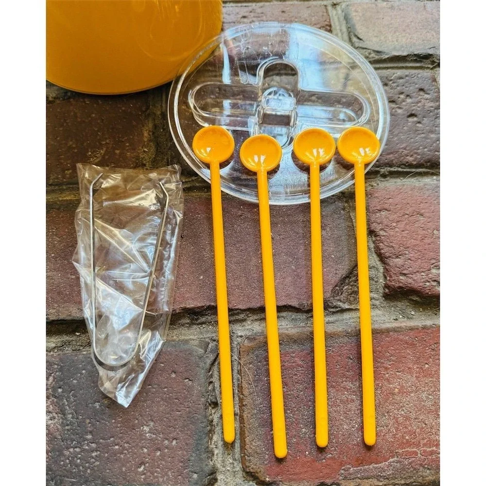 Drulane Retro Yellow Ice Bucket Set w/ 4 Glasses Stir Sticks summer cocktail MCM